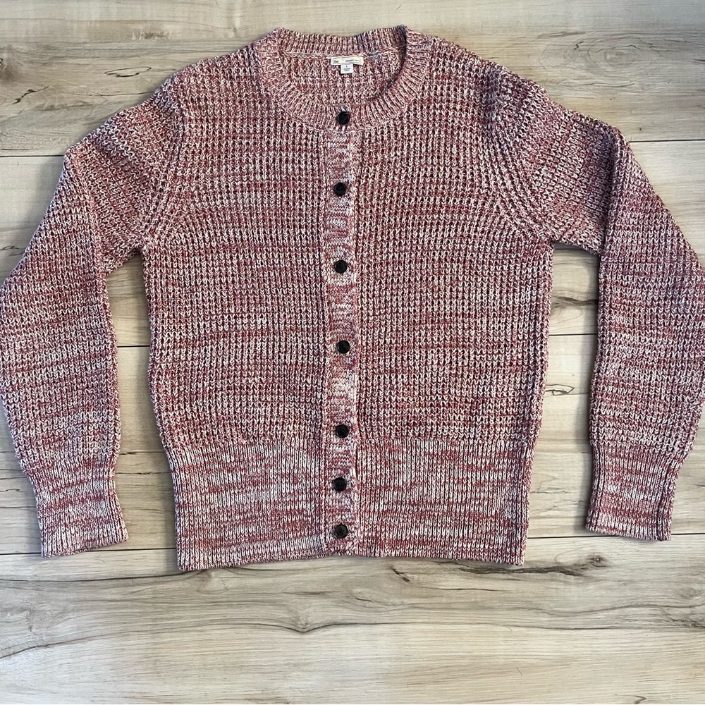 GAP red Knit Cardigan button front cotton sz L lagenlook cozy lounge gorpcore